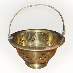 Vintage Solid Brass Basket Hearts  & Moveable Handle